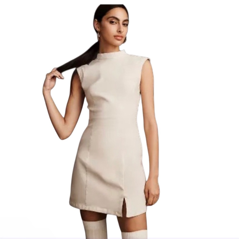 Anthropologie Mock-Neck Sleeveless Seamed Mini Dress